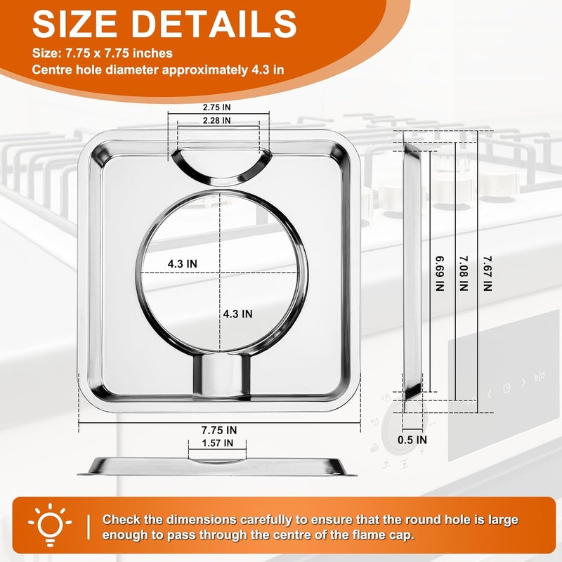 Fetechmate Upgrade SGP-400 Heavy Duty Square Gas Range Drip Pans 7.75" Silver Chrome Square Gas Range Drip Pans Replacement for WP786333, AP6011553, PS11744751-4 Pack, Silver - Image 2